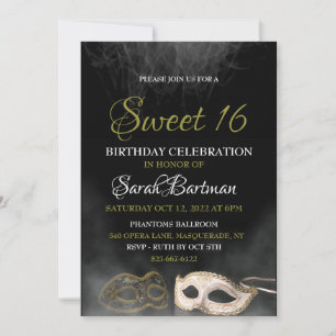 Convite de máscara para festa de 16 anos doce
