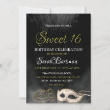Convite de máscara para festa sweet 16
