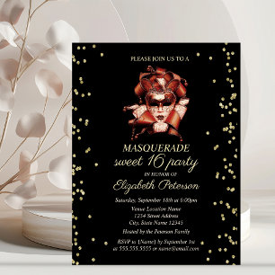Convite de Mascarada Dourado Diamantes Sweet 16