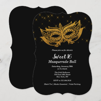 Convite de Mascarada Máscara Dourada Sweet 16