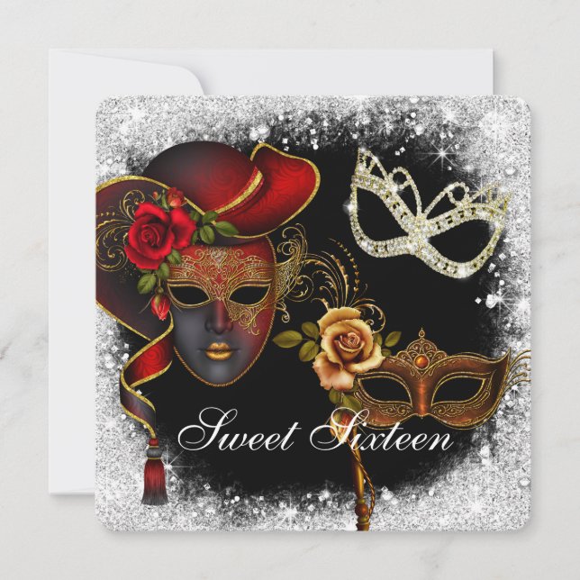 Convite de Máscaras de Sweet Sixteen, Mardi Gras (Frente)