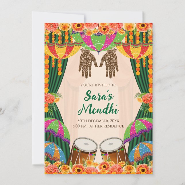 Convite de Mehendi Convite digital de Mehndi (Frente)
