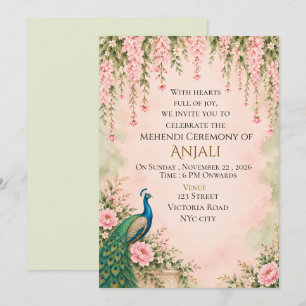 Convite de Mehndi de Casamento Indiano Floral Verd