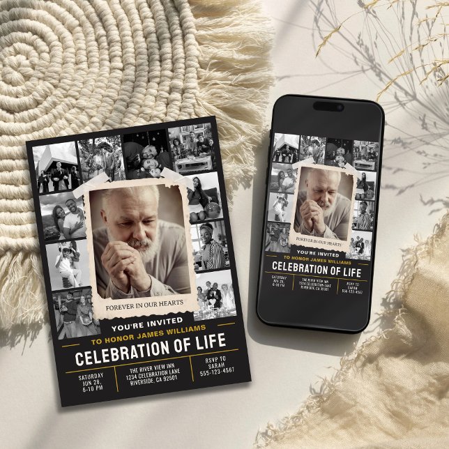 Convite de Memorial Personalizado, Colagem de Foto (Custom Memorial Invite, Photo Collage Funeral Invitation)