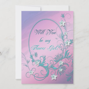 Convite de menina de flores com diamantes estrela