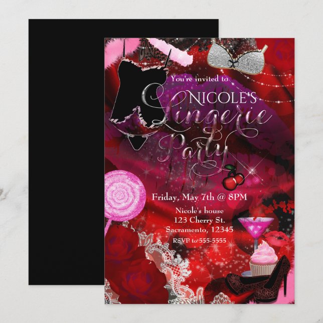 Convite de Meninas para Festa de Lingerie e Doces (Frente/Verso)