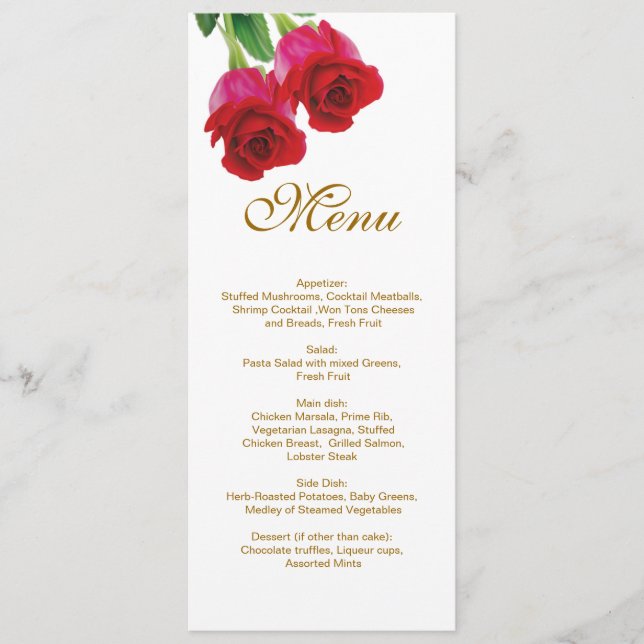 Convite de Menu de Casamento Duas Rosas Vermelhas (Frente)