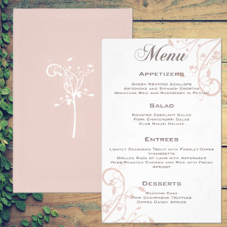 Convite de Menu de Casamento Elegante Floral Rosa