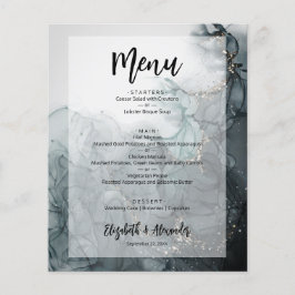 Convite de Menu de Casamento Mármore Escuro Econôm