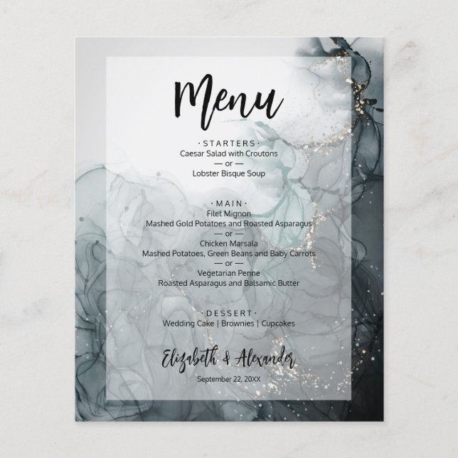 Convite de Menu de Casamento Mármore Escuro Econôm (Frente)