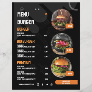 Convite de Menu de Restaurante de Hambúrguer Elega
