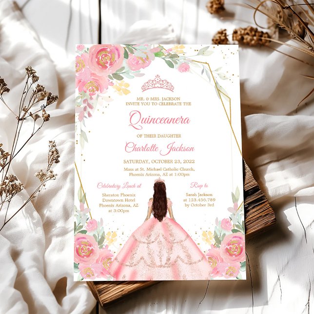 Convite de Mis Quince Quinceanera Rosa (Criador carregado)