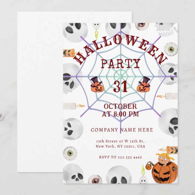 Convite de Mixer de Escritório Halloween com a Web (Frente/Verso)