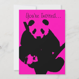 convite de moda de panda de framboesa preta rosa
