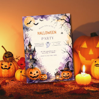 Convite de Modelo de Festa de Halloween em Aquarel