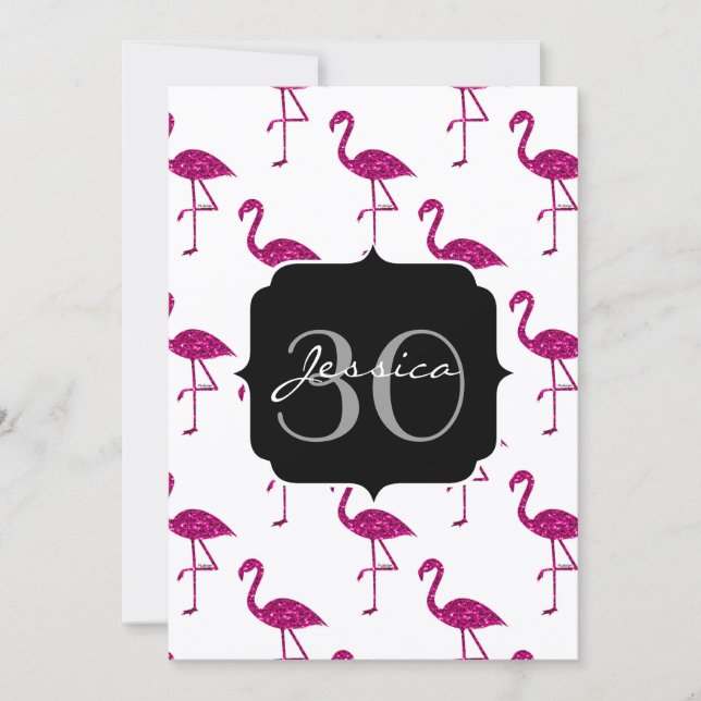 Convite de monograma com padrão de flamingo rosa b (Frente)