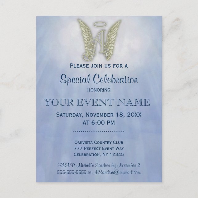 Convite de Monograma de Anjo com Letra A (Frente)