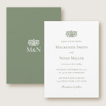 Convite de Monograma de Casamento Elegante Ornamen