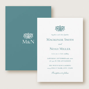 Convite de Monograma de Casamento Elegante Ornamen