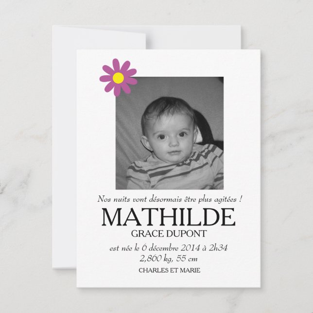 Convite de nascimento - Rapariga (Frente)