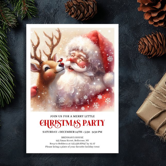 Convite de Natal Alegre de Papai Noel e Rudi (Santa and Rudolph Cheerful Christmas Invitation)