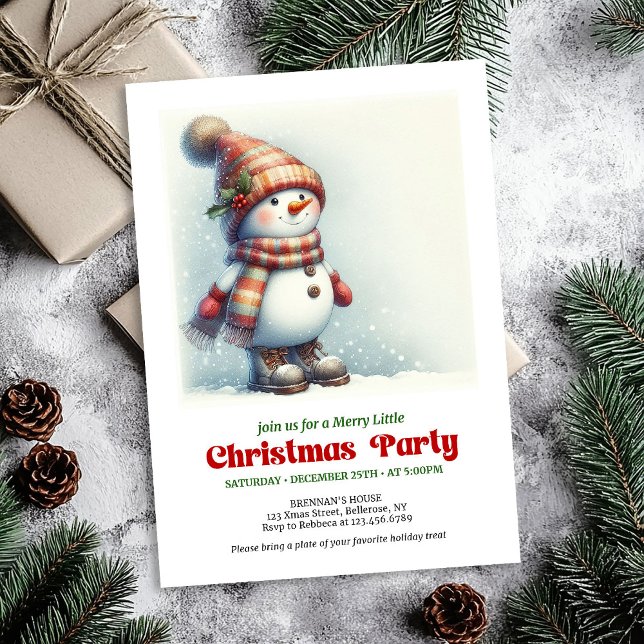 Convite de Natal alegre do boneco de neve editável (Cheerful Christmas snowman invite kids joy editable

)