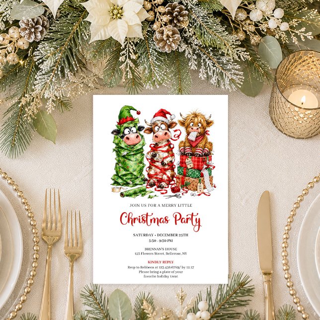 Convite de Natal Alegre e Divertido para Vacas Ver (Bright Funny Cows Red Green Christmas Party Invitation

)