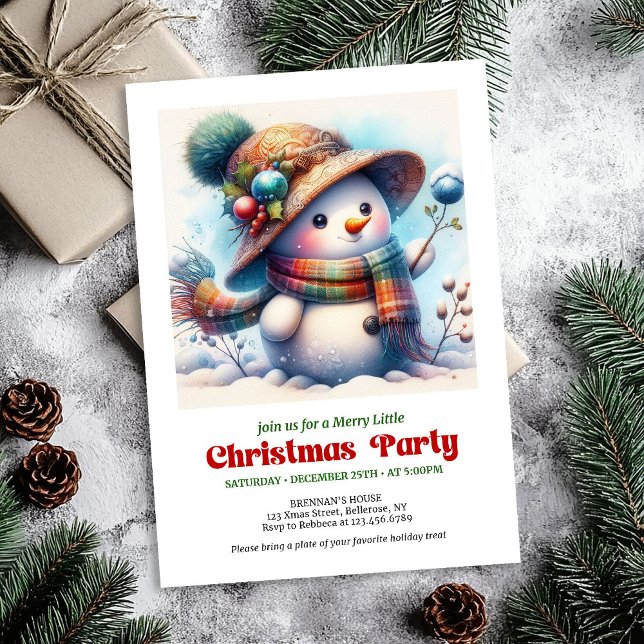 Convite de Natal alegre para festa infantil de bon (Joyful Christmas snowman invite kids party editable

)