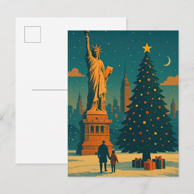Convite de Natal Antigo Postcard de Nova York (Frente/Verso)