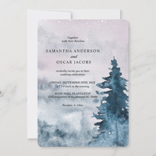 Convite de Natal Árvore de Inverno Aquarela Modern (Frente)