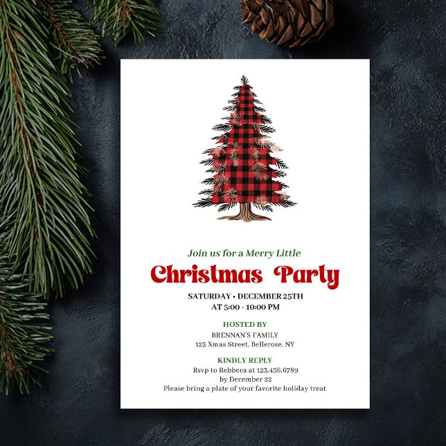 Convite de Natal Árvore de Natal Elegante de Buffa (Elegant Buffalo Christmas Tree Printable Invite)