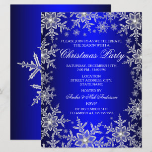 Convite de Natal Azul de Floco de Neve de Cristal 