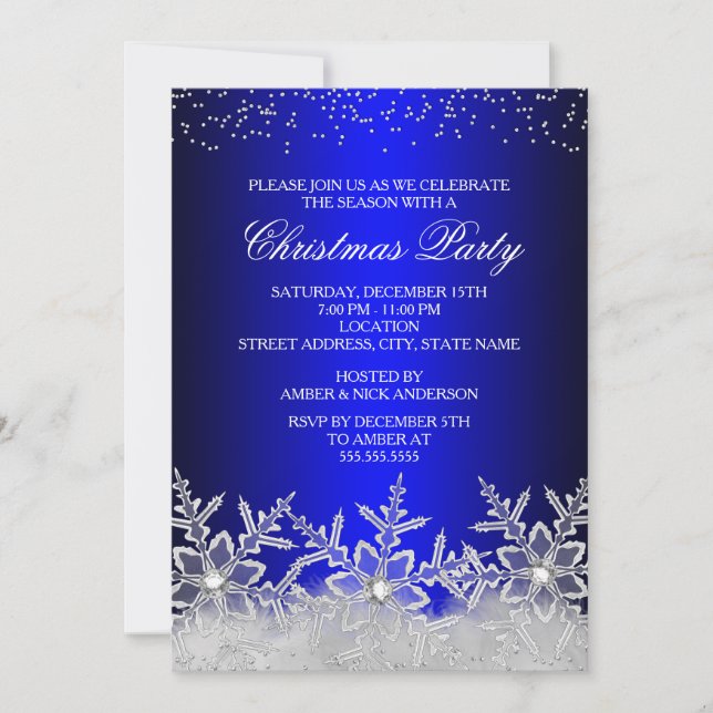 Convite de Natal Azul de Floco de Neve de Cristal (Frente)