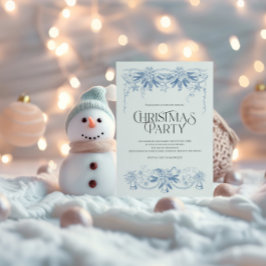 Convite de Natal Azul Desenhado à Mão para Festa