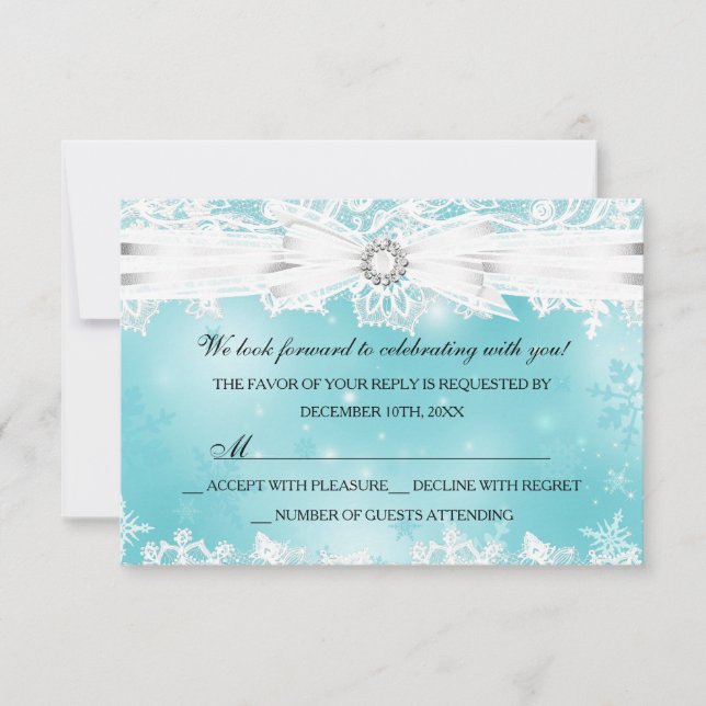 Convite de Natal Azul Turquesa Pretty Lace & Bow (Frente)