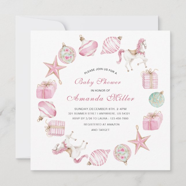 Convite de Natal Ballet Cascanueces Rosa aquarela (Frente)