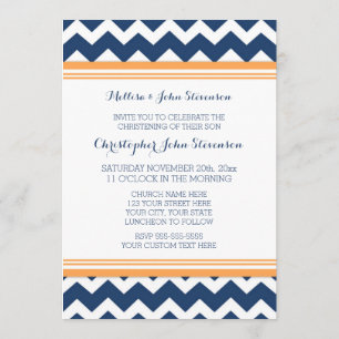 Convite de Natal Blue Orange Chevron