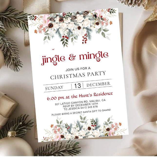 Convite de Natal Blush Winter Floral Jingle & Ming (Criador carregado)