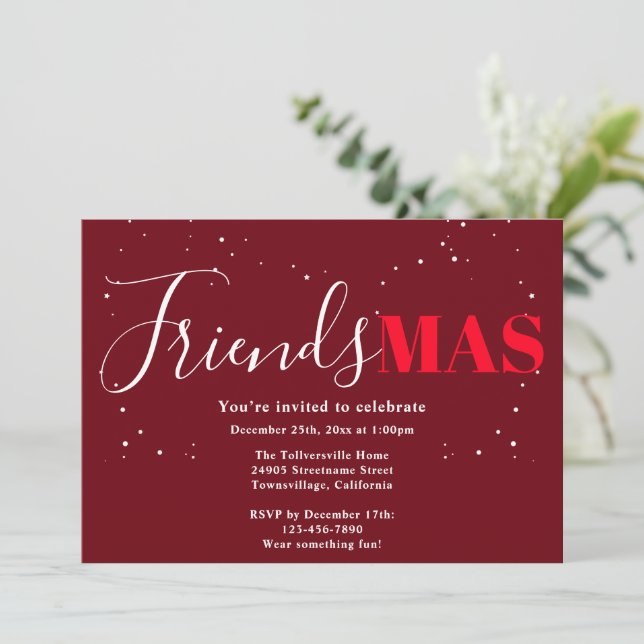 Convite de Natal Burgundy Friendsmas (Em pé/Frente)