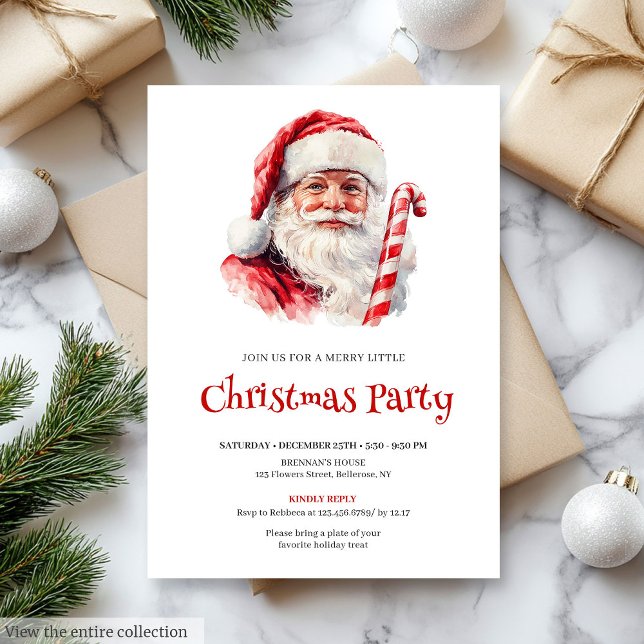 Convite de Natal caloroso do Papai Noel clássico (Classic Santa Rustic Red Green Christmas Invite)