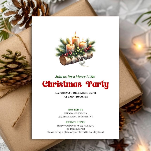 Convite de Natal Clássico com Frutas de Azevinho (Classic Christmas Decoration Holly Berries Invite)