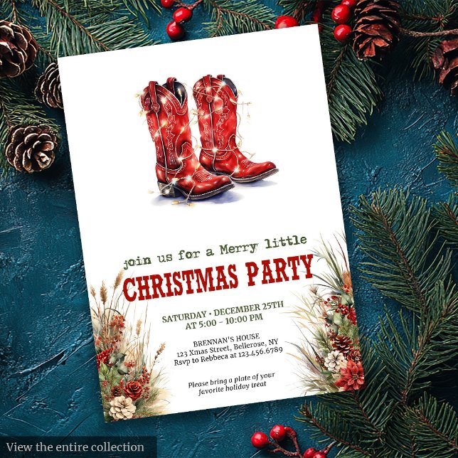 Convite de Natal com Chapéu e Botas de Cowboy (Cowboy Hat and Boots Christmas Party Invite)