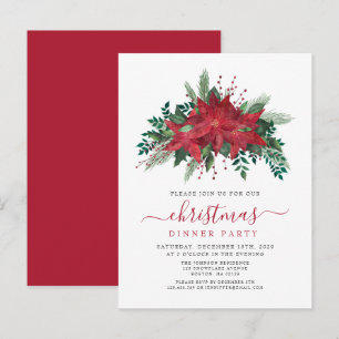 Convite de Natal com Flor de Poinsettia Vermelha e