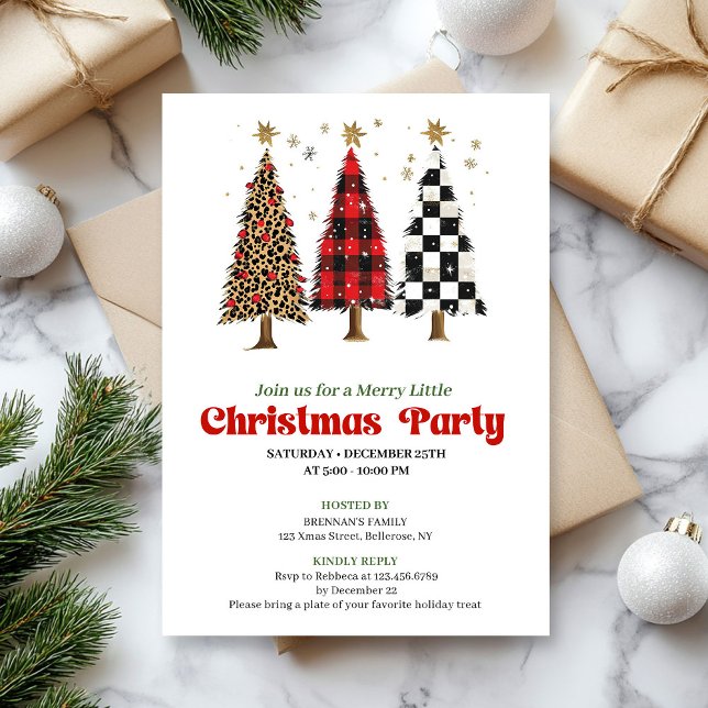 Convite de Natal com impressão de leopardo chique (Chic leopard print Christmas tree holiday invite)