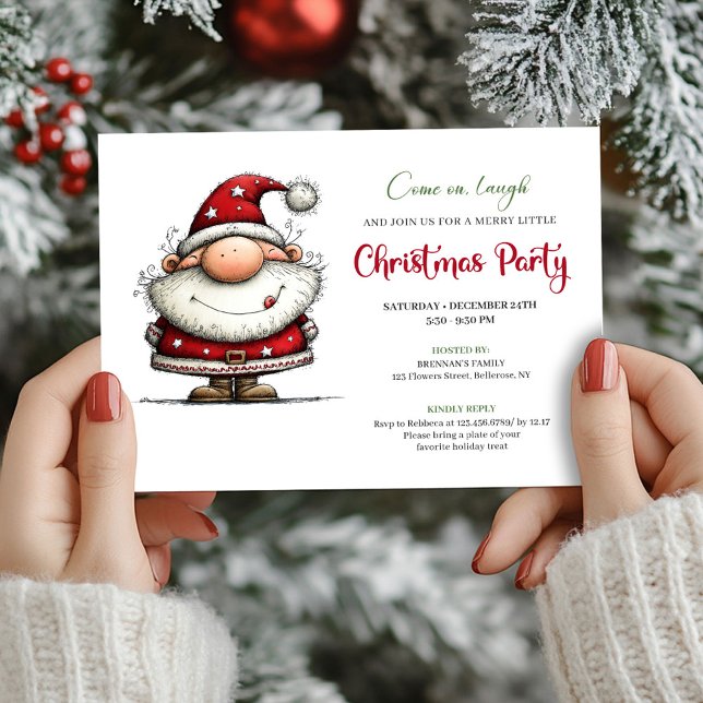 Convite de Natal com Letreiro à Mão do Papai Noel  (Quirky Santa Hand Lettering Christmas Invitation)