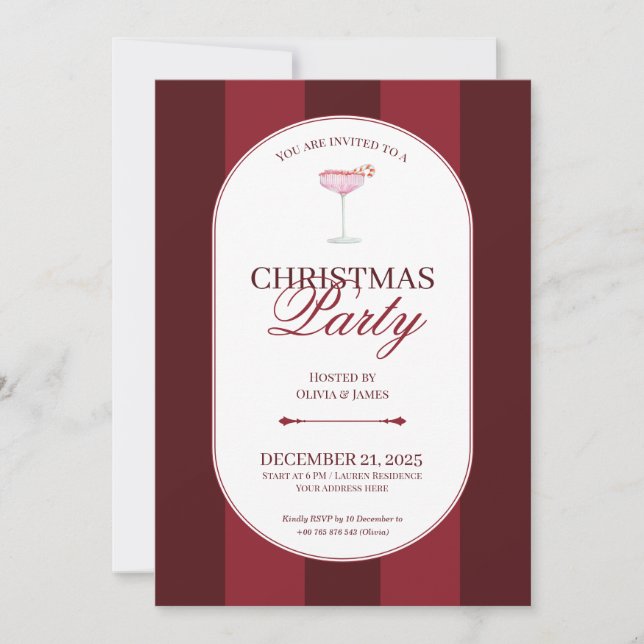 Convite de Natal com listra vermelha clássica (Frente)