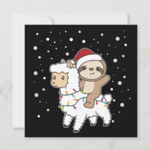 Convite de Natal com Preguiça e Lhama na Neve de I