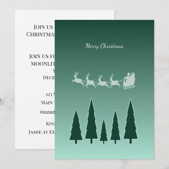 Convite de Natal com Trenó de Sempre-Verde Brilhan (Frente/Verso)