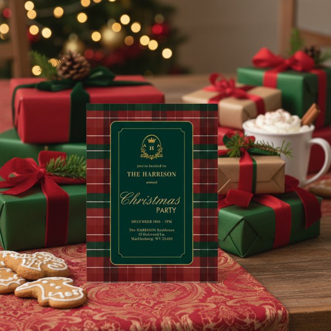 Convite de Natal com Xadrez Tartan Personalizado  (Criador carregado)