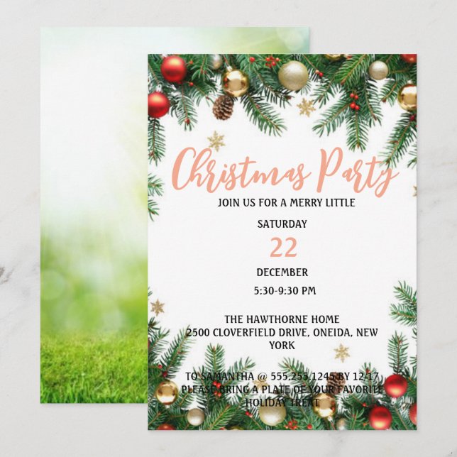 Convite de Natal, Convite para Festas de Férias (Frente/Verso)